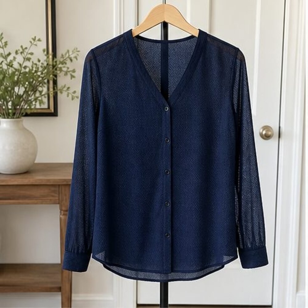 Navy V Neck Top